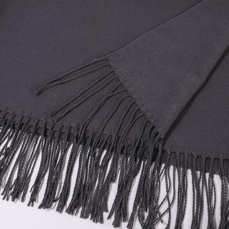 Women’s V‑Neck Knitted Poncho Cape with Toggle Buckle – Mid‑Length Autumn Winter Fringe Shawl Cardigan