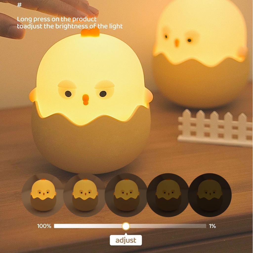 Animal Silicone Night Light Eggshell Chicken Night Lamp RGB Indoor Desktop Decorative Lamp USB Charging Tumbler Children Toy Gif