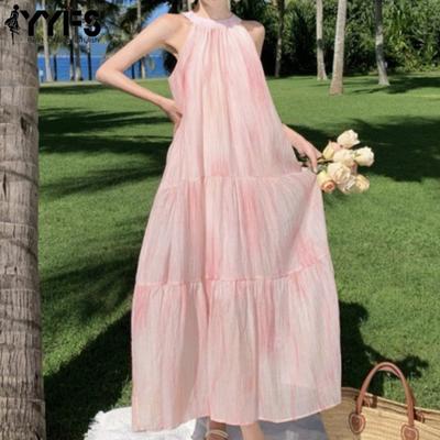 Damenmode Sommer Frühling Einfarbig Druck Ärmellos Hängender Hals Lose Taille Freizeitkleider