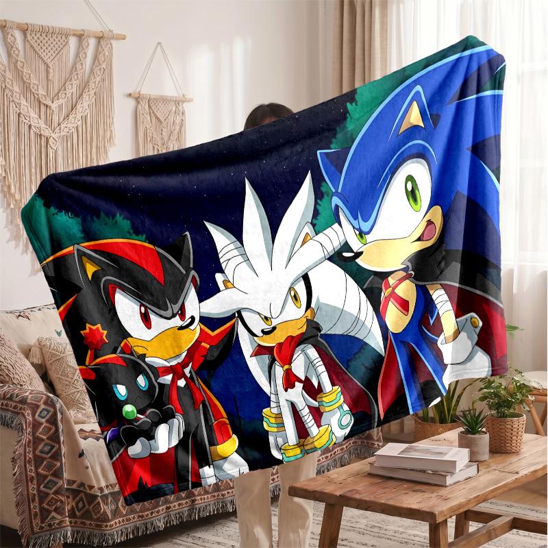 Sonic the Hedgehog Printed Flannel Blanket, Skin Friendly Warm Throw for Indoor Couch Bed Daily Use