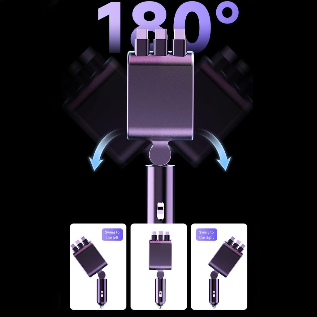 Car Charger With Retractable Cables Fast Charging 2 USB Ports Auto Supplies With Starlight Cell Phone Automobile Chargers For