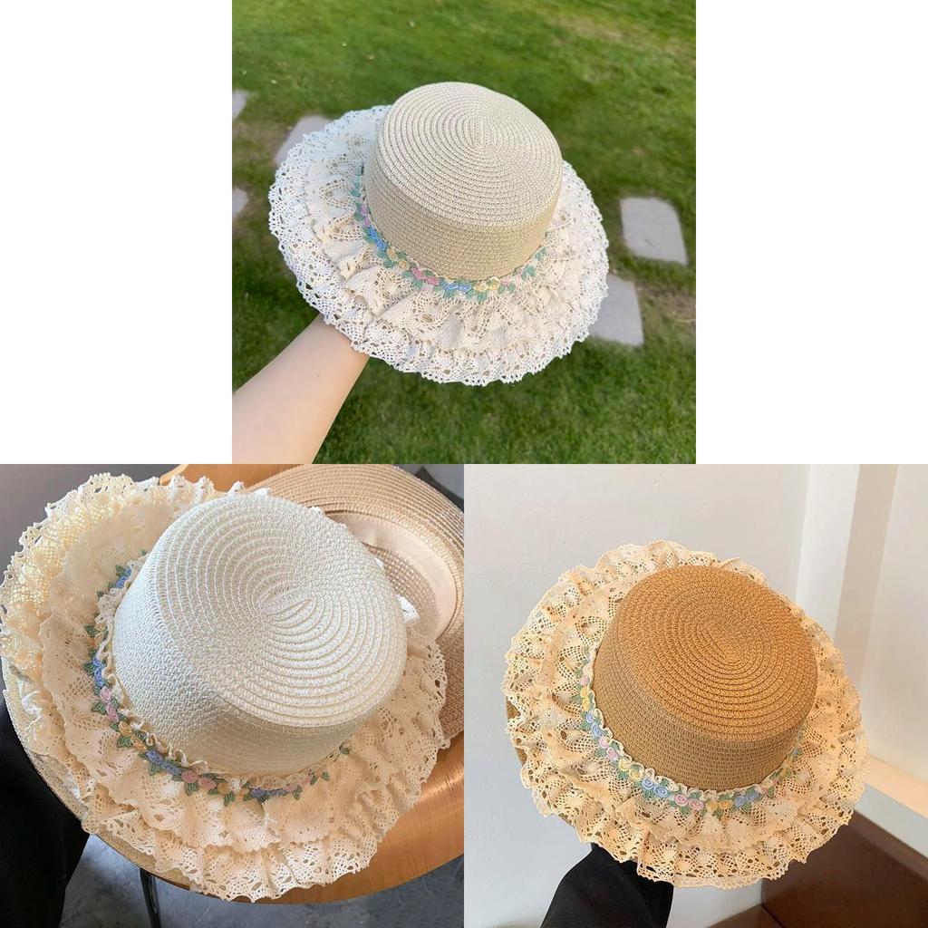 French Lolita Lace Flower Sun Hat With Wide Brim For Summer Beach Outdoor Wear
