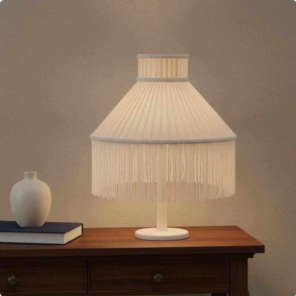 Textile Lampshade with Tassels Replacement Vintage Style Lamp Cover for Bedroom, Living