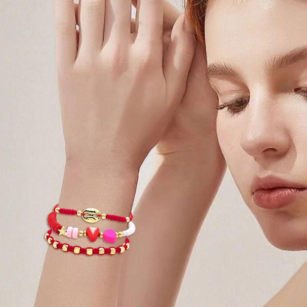 3pcs Bohemian Styles Elegant Bracelets with Pig Nose Beads and Soft Clay Fruit Charm Accessory for Everyday Wear