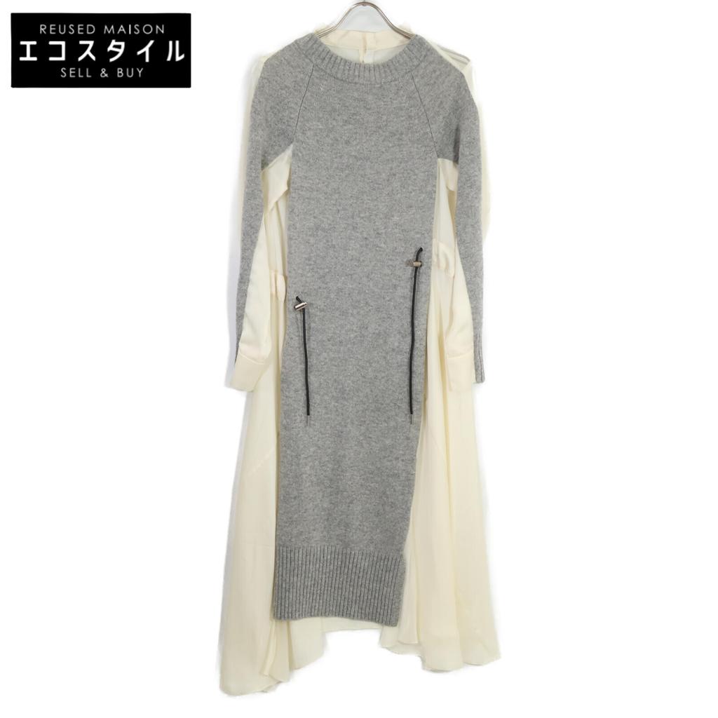 Sacai Gray 21-05668 Knit Switching One-piece Dress 1 grayUsed
