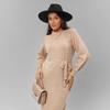 Womens Knit Midi Dress With Turn-Down Collar Asymmetrical Button Detail Casual Winter A-Line Sweater