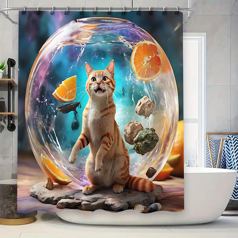 

Cute Cat In Bubble Digital Art Shower Curtain For Home Decoration - Creative And Fun Design Easy To Install And Maintain W60H190(CM)-1 Pcs