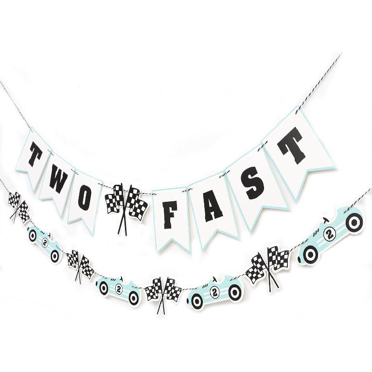Two Fast Birthday Banner - Racing Car Theme 2nd Birthday Decoration,Two Fast Retro Vintage,Race Car Banner (red)