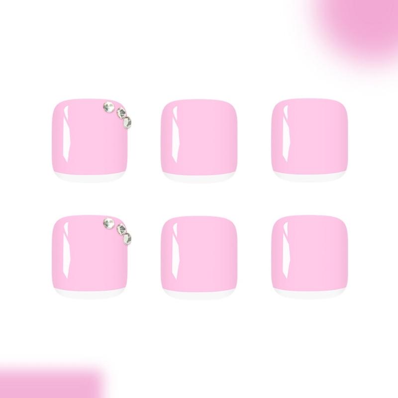 Elegant Press On Toenails French Design White Edge Light Pink Glitters Accents NonToxic Fake Nail Easy Application For Holiday