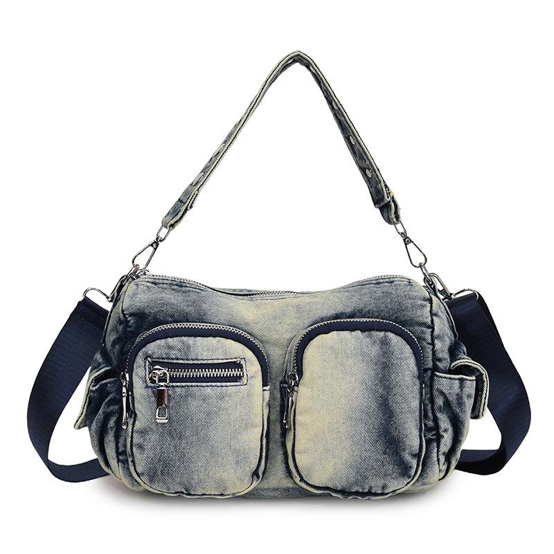 

Fashion denim portable shoulder bag women s 2026 autumn and winter new large-capacity casual commuter messenger bag 25*13*16 джинсовый синий