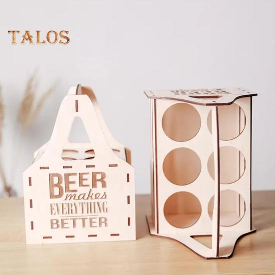Wooden Beer Caddy Picnic Beer Carrier Box Beer Bottle Holder Vintage Style Tote for 4 or 6 Bottles BYOB Parties BBQs