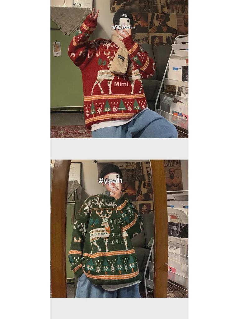 Jaquetas de Inverno para Casal em Estilo Coreano e Suéteres de Natal Aconchegantes