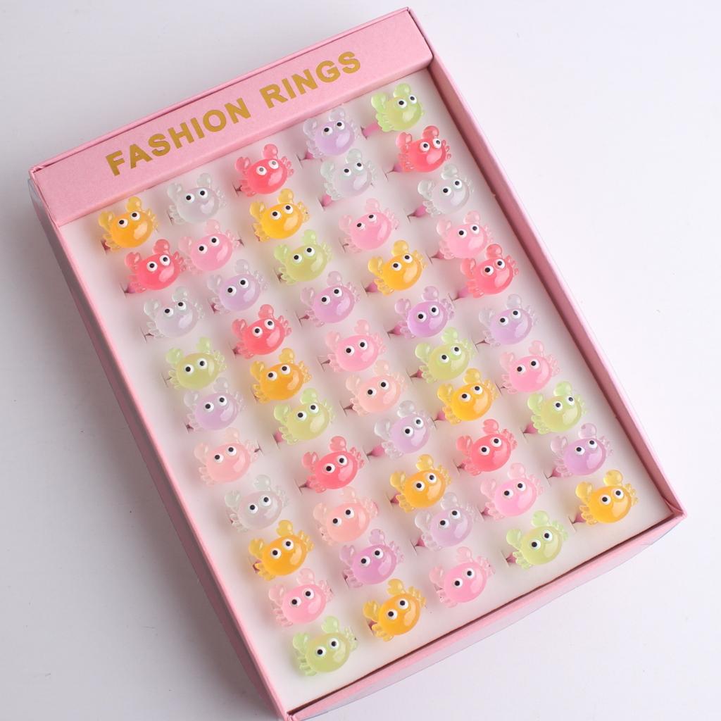 50Pcs Cartoon resin children's ring - Sweet flower ring - Gift box set finger ring - Party gift