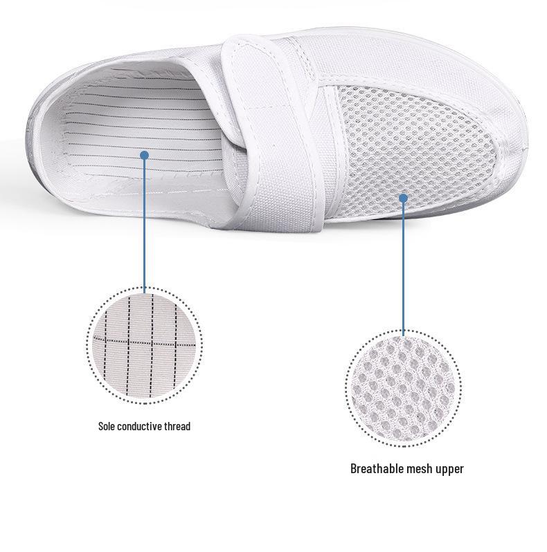 Breathable Anti-static Mesh Shoes with Thick Soft Soles and Non-slip Velcro Canvas