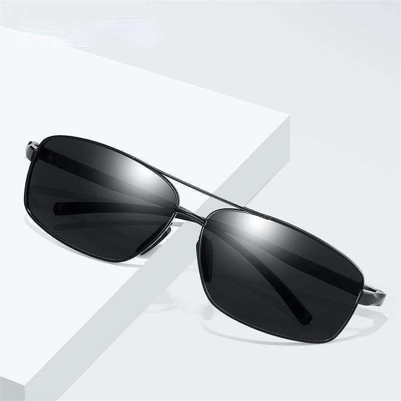 Non-polarized Fashion Men's Metal Sunglasses Double Beam Lens Square Sunglasses Women Men Metal Frame Driving Glasses