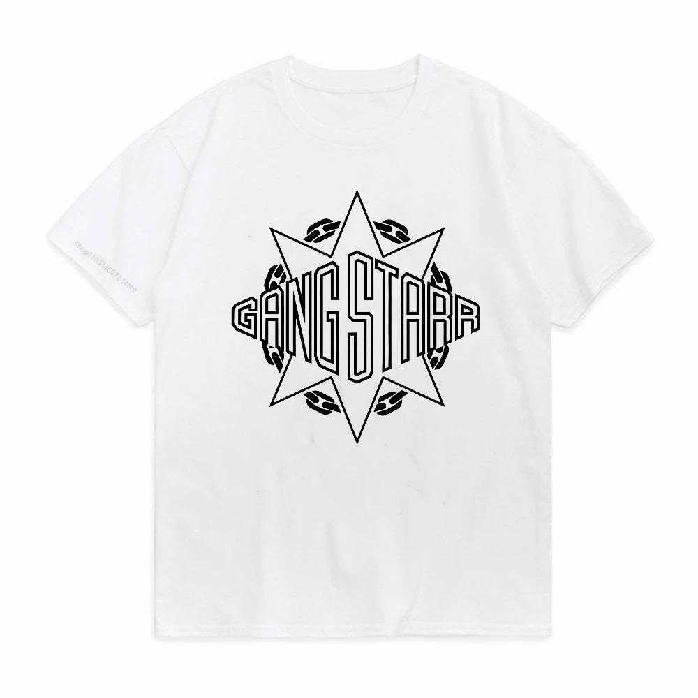 Camiseta Estampada com Logo Gang Starr Moda Street Style Design de Estrela Gola Redonda Manga Curta Masculina Camiseta Casual Estampada