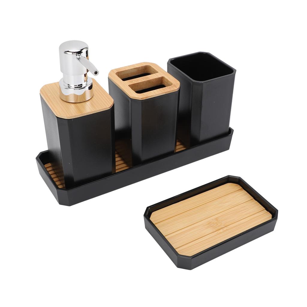 Bathroom Accessories Set Bath Ensemble Set with Toothbrush Holder Cup Lotion Bottles Soap Dish Tray