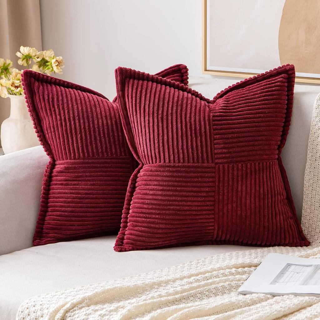 Herbst Rost Dekorative Kissenhülle für Sofa Bett Akzentkissenhülle Breitseitig Gestreift Patchwork Weiche Cord Kissenbezüge