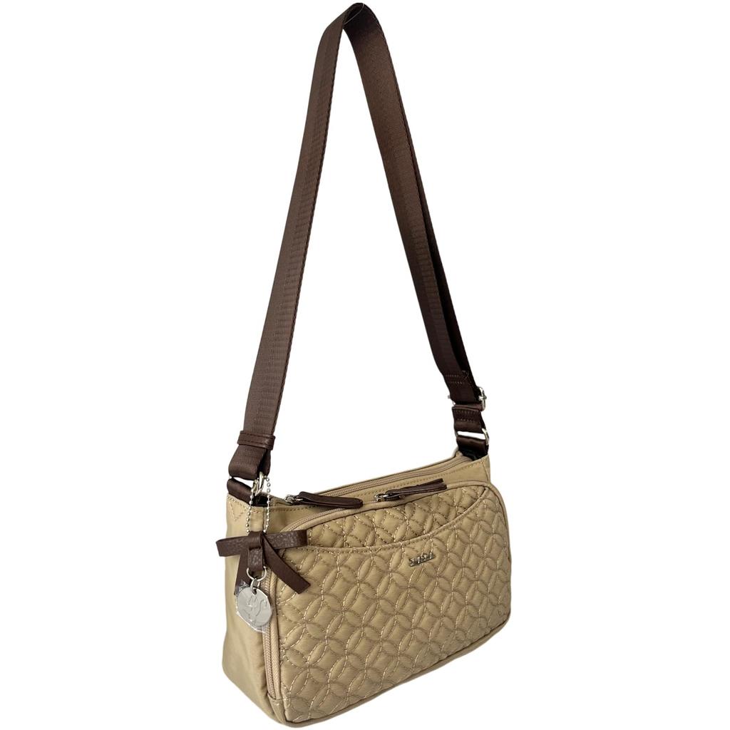 MADEMOISELLE ZAZA Pochette Multi-Rangements Brodée Charme Ruban Chat, Nylon Léger, 7141 (Gris Beige)