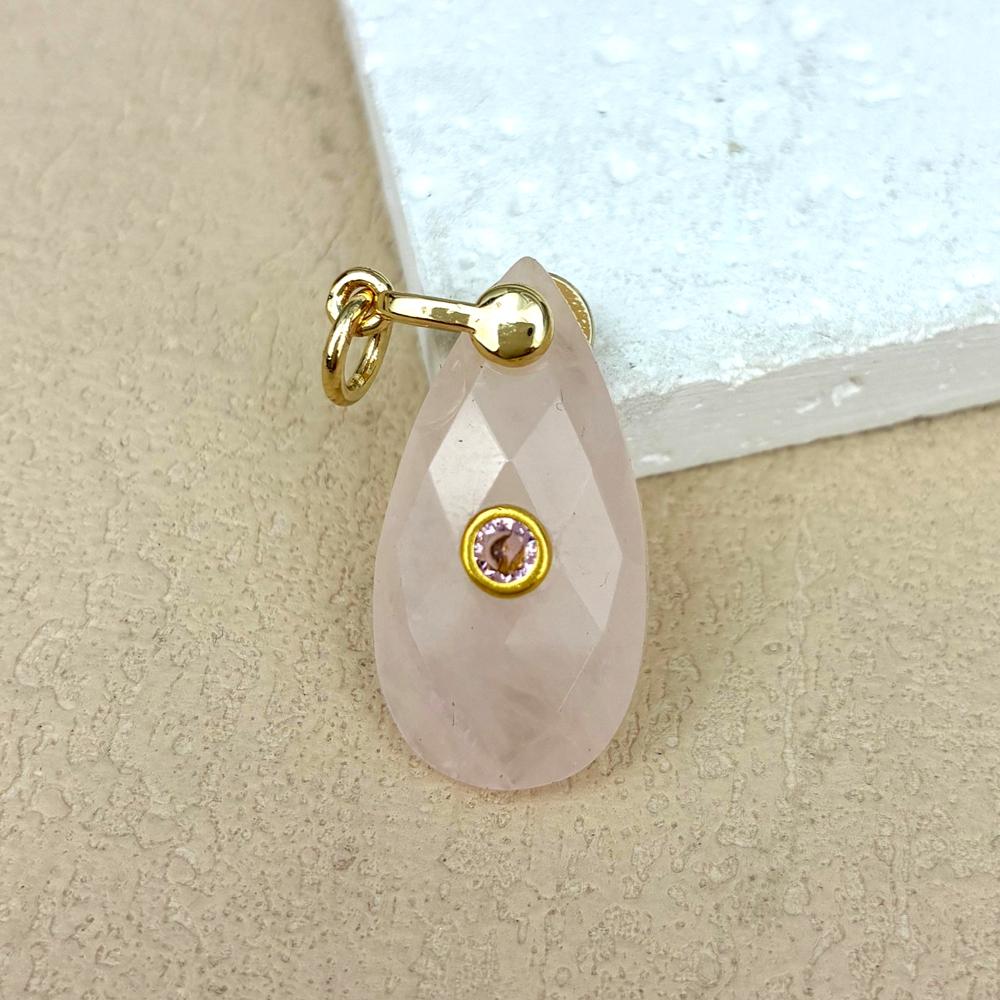 High Quality Teardrop Shape Natural Tiger Eye Amethyst Rose Quartz Stone Pendant Zircon Personalized Design Necklace Pendant