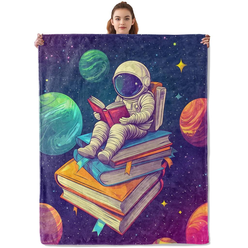 Astronaut Space Blanket, Fleece Flannel Blanket, Cozy Plush Blanket Warm Air Conditioning Blanket for Sofa, Bedroom, Office, Bed