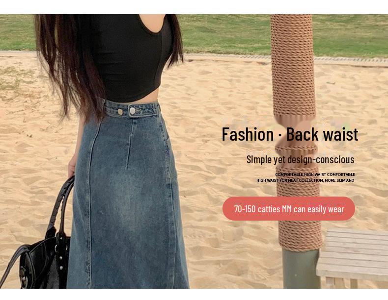 2024 Women's High-Waisted A-Line Denim Skirt with Split: Retro Long Skirt for Spring and Autumn