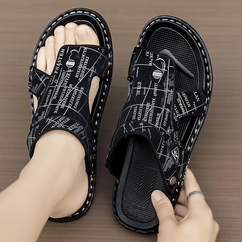 Fashion Non-Slip Men Beach Sandals Fashion Brand Casual Male Shoes Comfy Leather Simple Male Slippers Retro Style Mens Summer Half Shoes