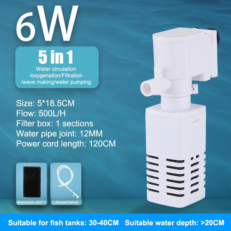 5 In 1 Aquarium Filter Pump Fish Tank Submersible Air Oxygen Aerator Aquarium Air Pump Water Circulation Changer Pump Wave Maker