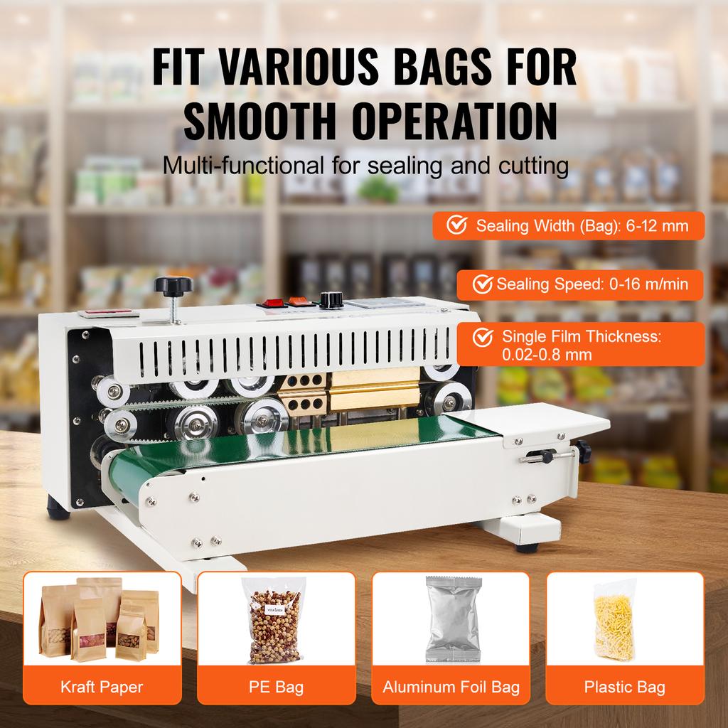 SucceBuy Automatic Horizontal Band Sealer Continuous Bag Band Sealing Machine with Count Function for 0.02-0.8 mm Plastic Bags