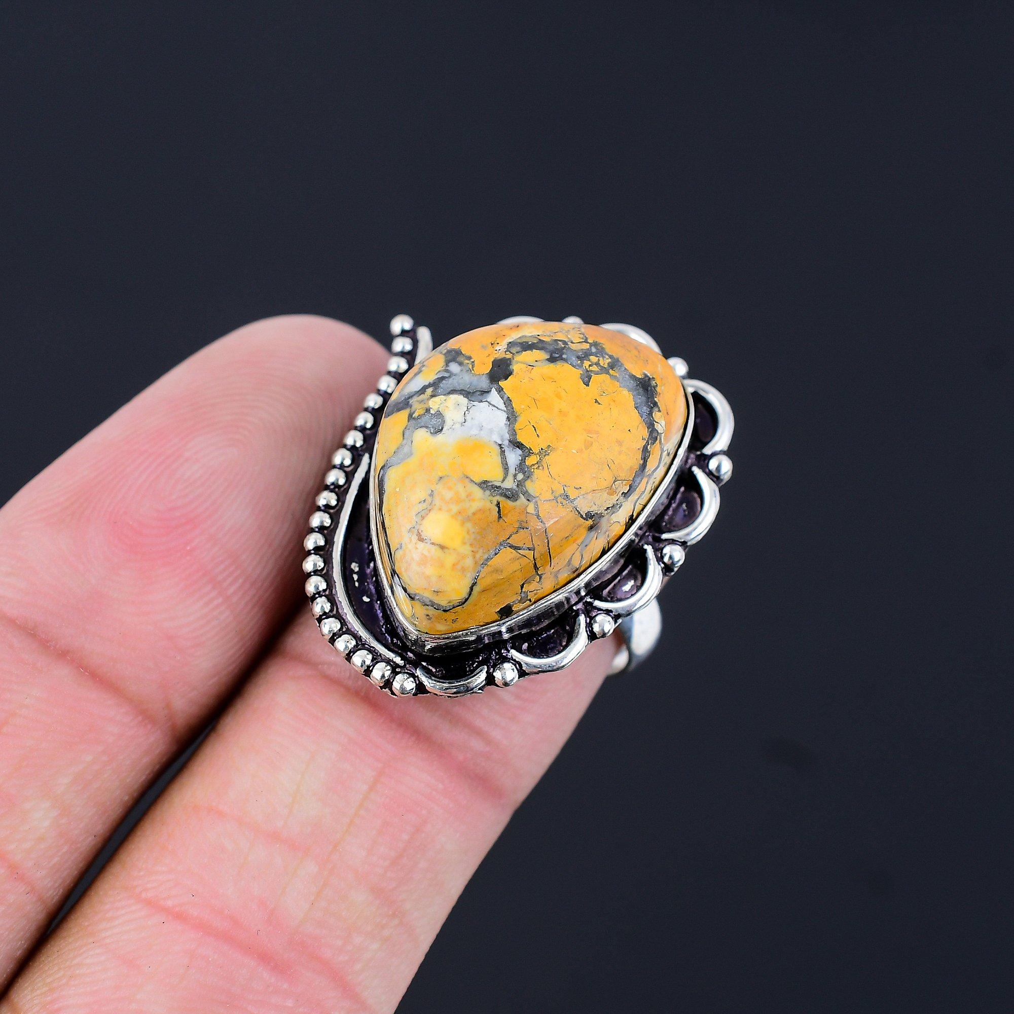 925 Sterling Silver Maligano Jasper Gemstone Wife Statement Birthday Ring US 7.5 7.5