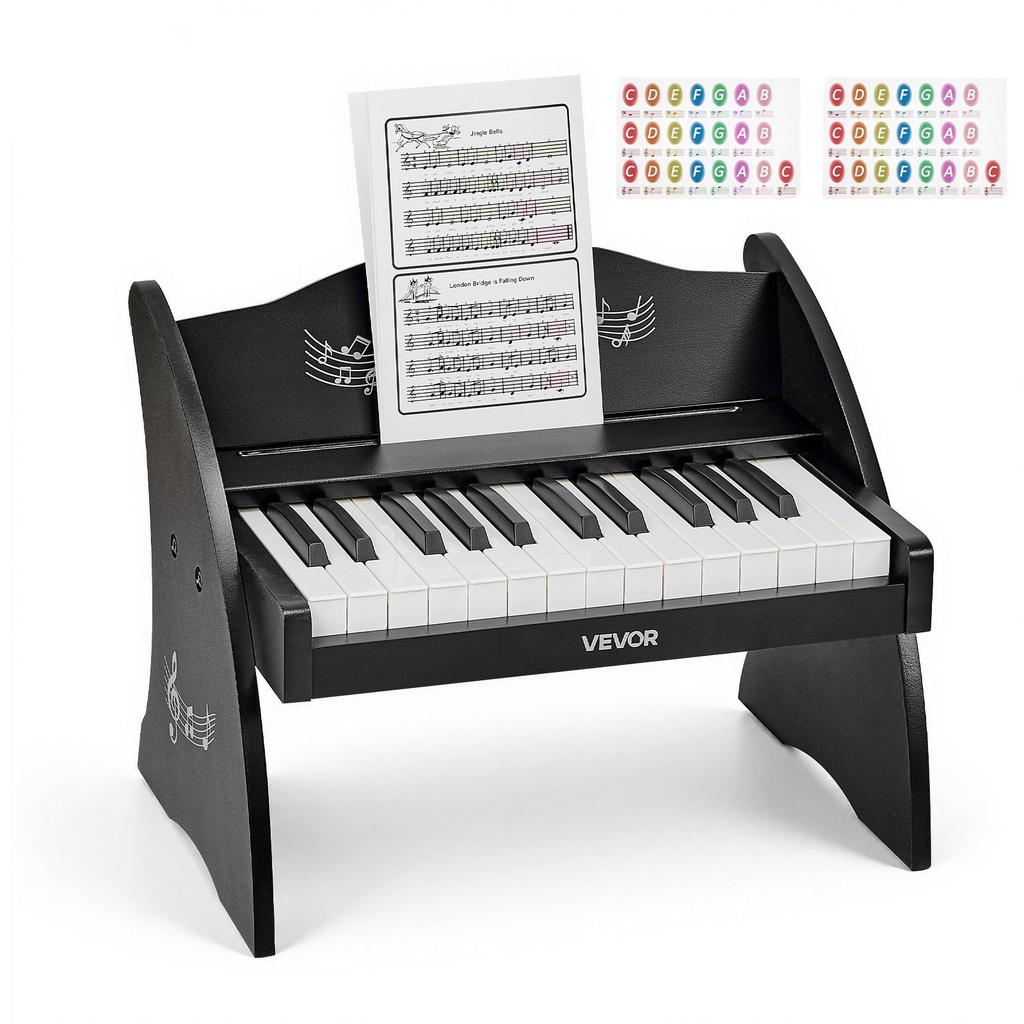 VEVOR Kids Piano Keyboard, 25 Keys Wooden Digital Piano for Kids, Mini Music Educational Instrument Toy with Realistic Sound, Dual Power