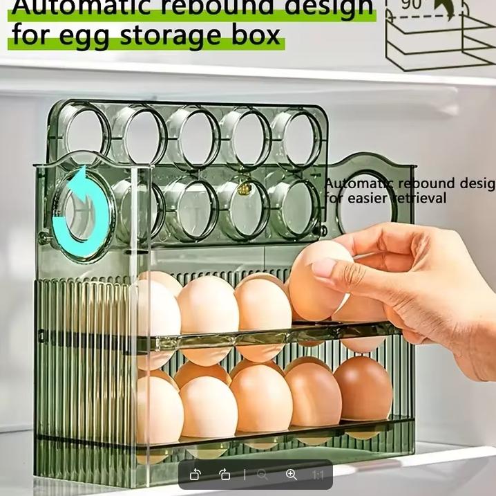 Space-Saver Auto-Flip Egg Box Freshness Assured Refrigerator Door Egg Holder Kitchen Organizer Kitchen Large Capacity Egg Fridge