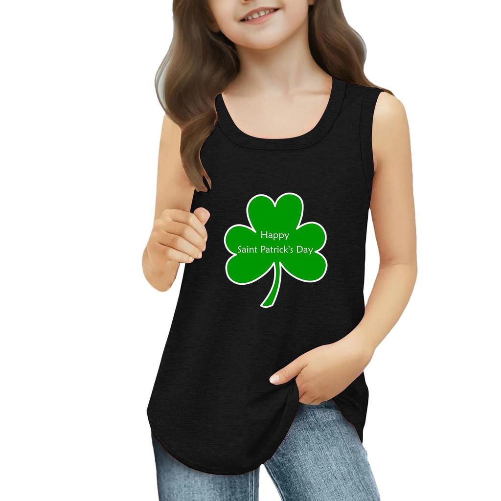 Mädchen Kinder Sommer Rundhals Ärmellose Shirts Tanktops St. Patrick's Day