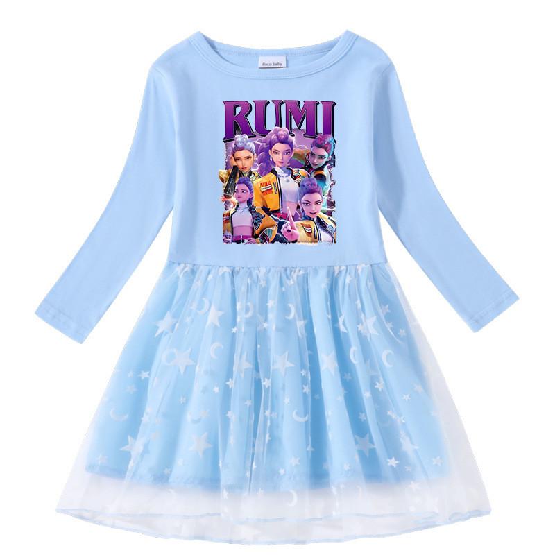 Multi-color Girls Kpop Mira Zoey Rumi Hunters Printed Mesh Dress