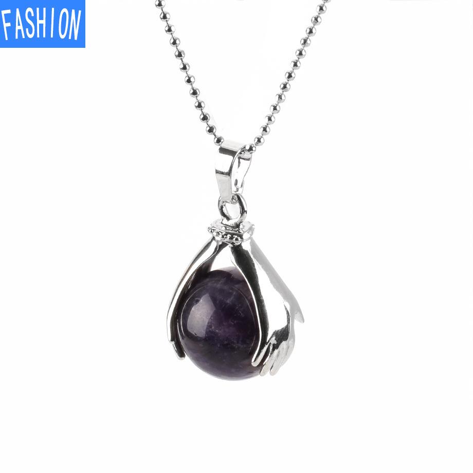 Palm Natural Stone Beads Crystal Pendant Necklace