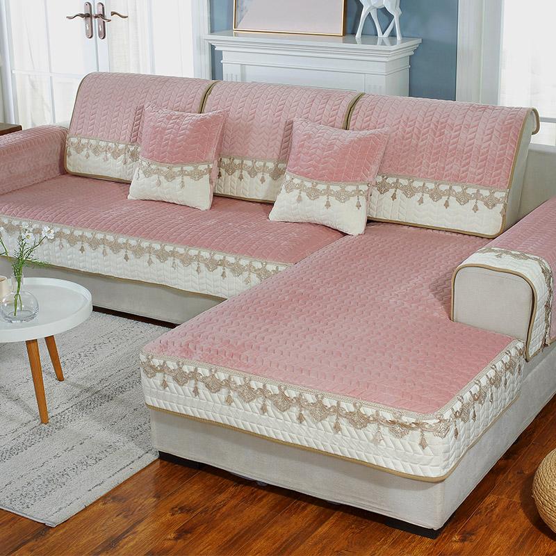 Nový krajkový sametový zesílený plyšový potah pohovky jednobarevný sedák do obývacího pokoje do rohu