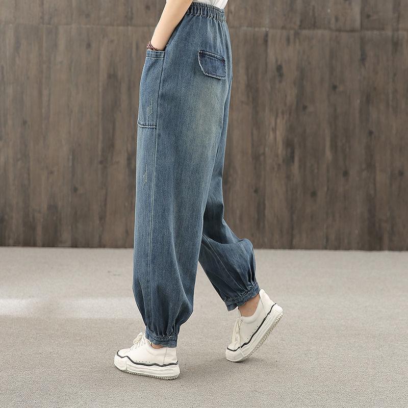MOJTA Women Jeans Spring Autumn Plus Size Casual Loose Pants Hight Waist Wide Leg cropped pants