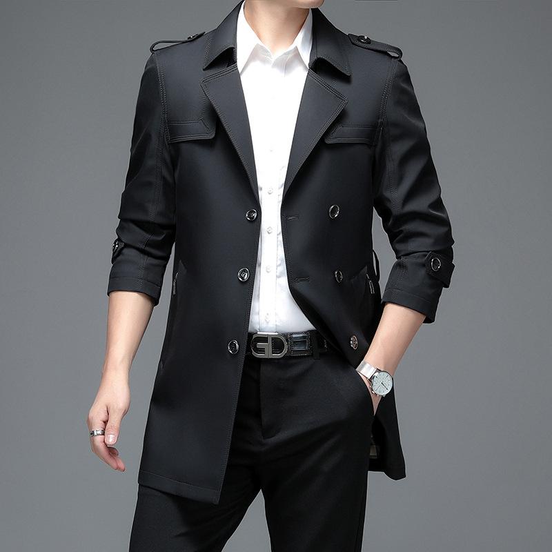 Nuovo Impermeabile da Uomo Primavera e Autunno Versione Coreana Media e Lunga Impermeabile Sottile Giacca Impermeabile Doppiopetto Collo a Revers Cappotto da Uomo