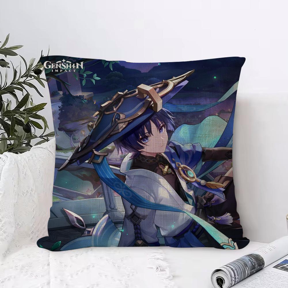 Genshin Impact Scaramouche Cushion Cover Eco Linen Pillow Case DoubleSided Print Breathable Durable Zipper Home Decor Gift