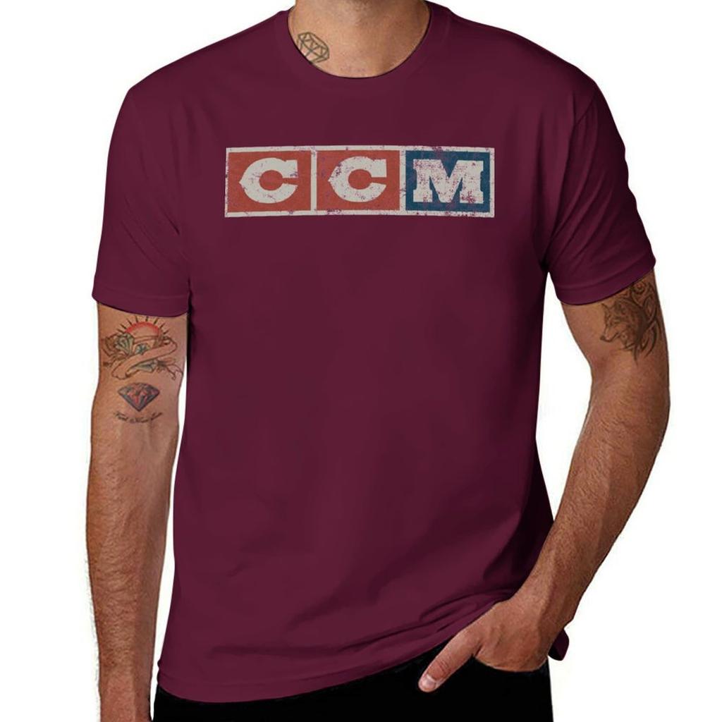 CCM logo Vintage verweerd T-shirt aangepaste katoenen grafische T-shirts Valentijns boetiek kleding heren vintage T-shirts