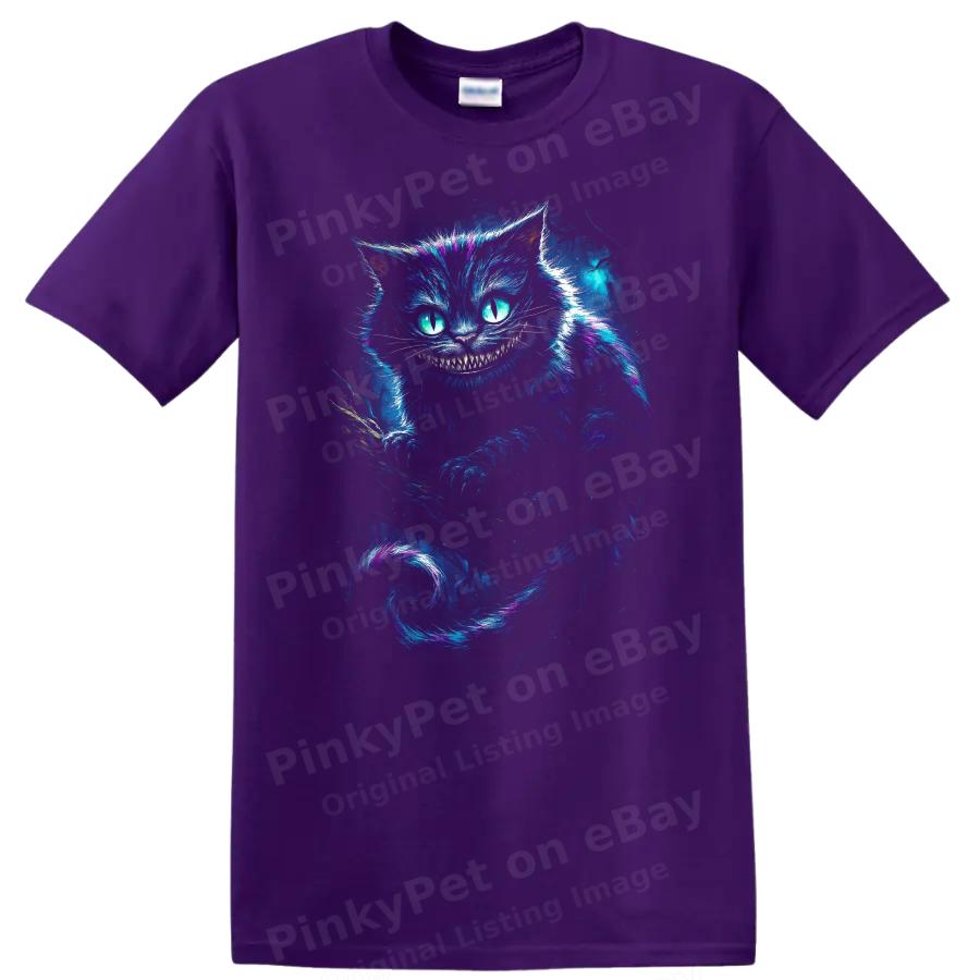 Alice in Wonderland Cheshire Cat T Shirt Grinning Blue Fantasy Tee