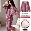Women's Plus Size Striped Pajama Set with Chest Pads - Long Sleeve & Pants, Korean Style Cardigan for Indoor & Outdoor Wear, Spring/Autumn