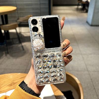 Funda con colgante de diamantes y joyas brillantes para OPPO Find N2 Flip/Samsung Z flip 5 3 Z fold 4 S23 S22 S21 Ultra S10 A54 A13 A23 A33 A53 A52/Redmi 10 9 9A 9T