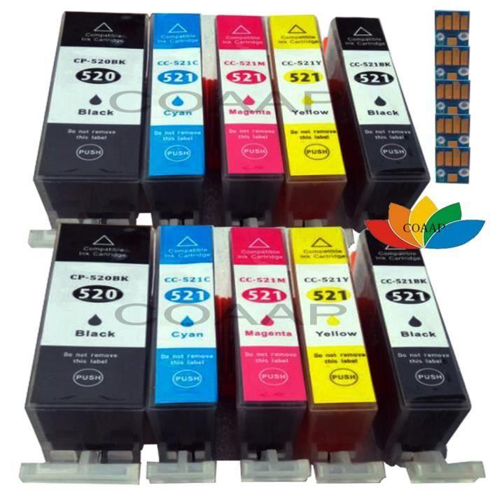 

10x cartouches d encre CLI-521 PGI-520 pour CANON MP540 MP550 MP560 MP620 MP630 MP640 IP3600 IP4600 iP4680 Imprimante (with chip)