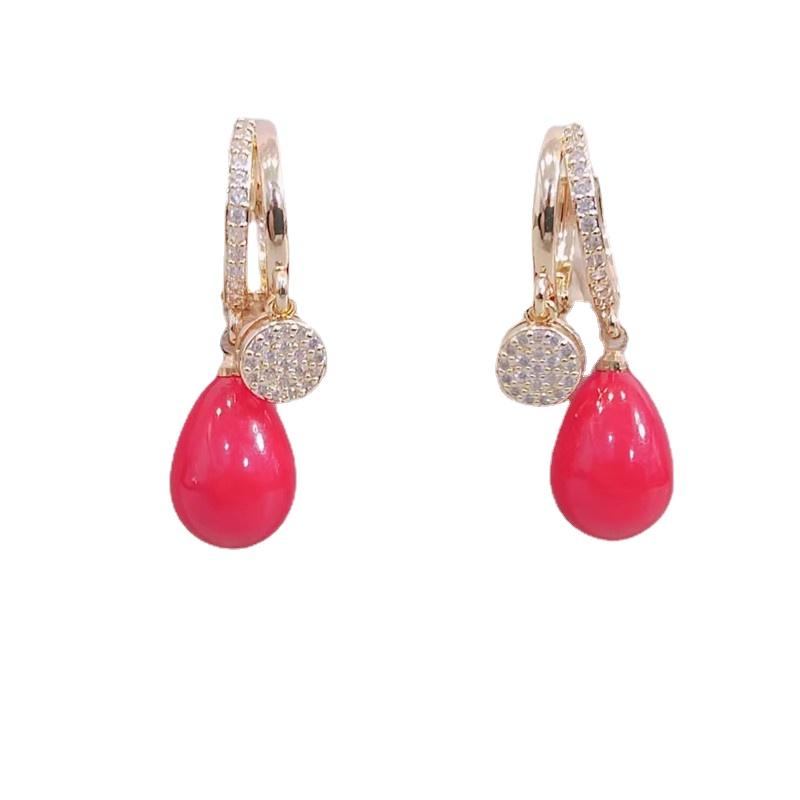 Trendy Red Imitation Pearls Drop Earrings for Women Fashion Zircon Hoop Earring Jewelry Party Accessories