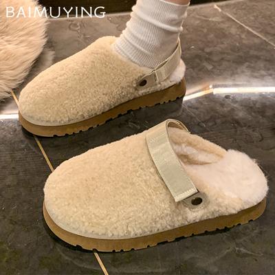 Fur Women Cotton Slippers Winter Fashion Flats Mules Shoes Casual Warm Slingback Shoes Woman 2025 Trend Brand Cozy Mujer Botas