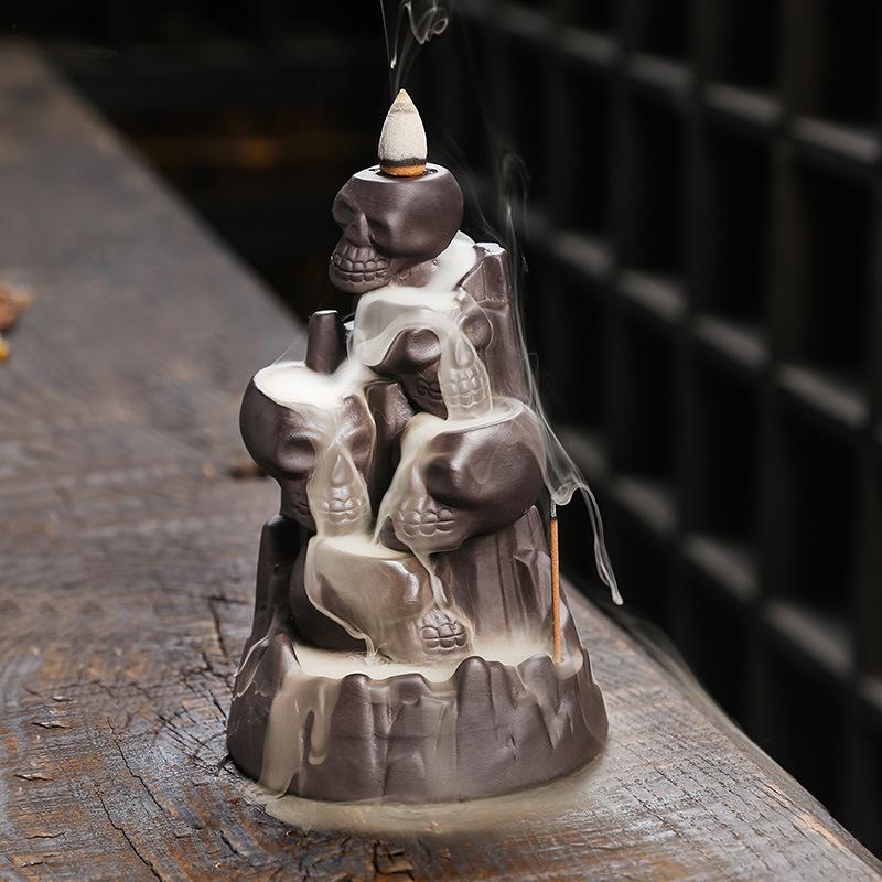 

1 шт., керамическая ручная работа, украшение в виде черепа, водопад, курильница с обратным потоком, держатель для благовоний, ароматерапия, украшение на Хэллоуин