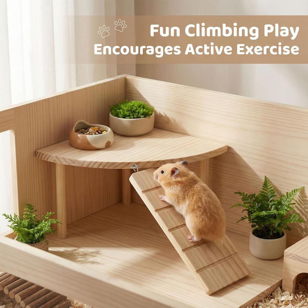 Hamster Playground Wooden Climbing Ladder Wooden Hamster Cage Accessories for Gerbil Mouse Mice Small Animal Ferret Squirrel