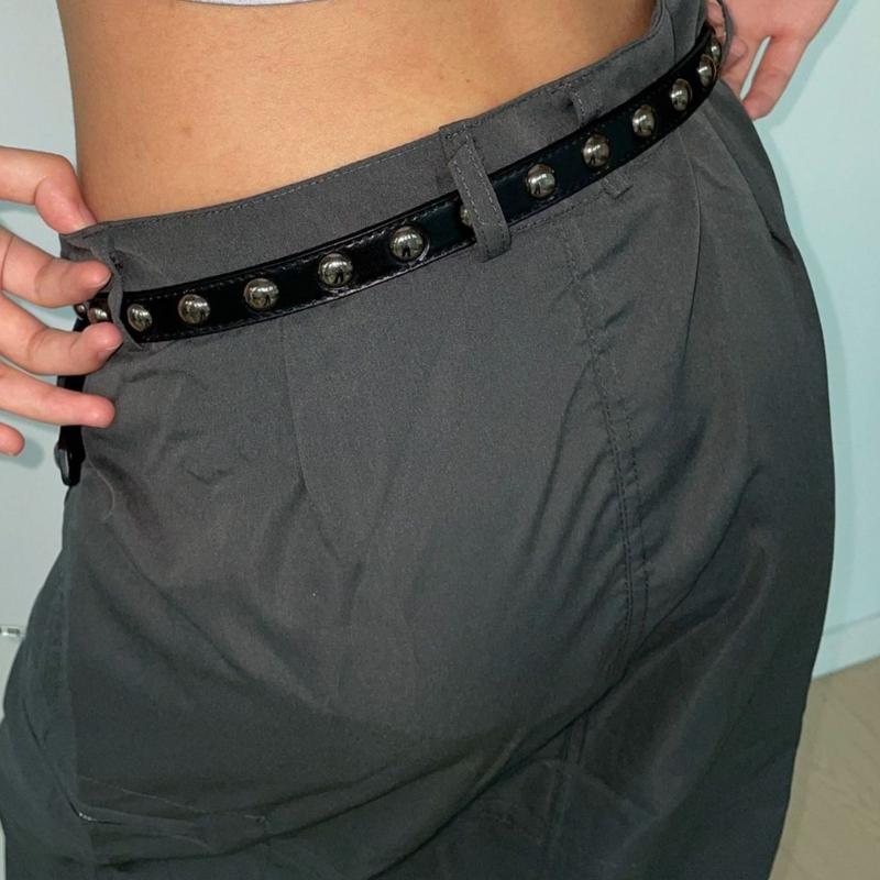 PU Leather Waist Belt with Pin Buckle Harajuku Rivet Waist Belt Woman Girls Jeans Dresses Skirt Coat Thin Waistband