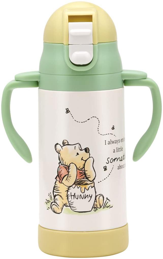 Skater (STWM3N-A) Double-Handled Stainless Steel Water Bottle with Straw, Baby Mug, Disney Winnie the Pooh Picnic Design, 350ml, for Girls